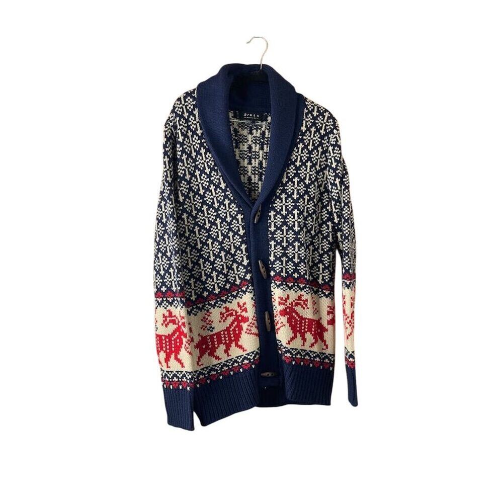 21 Men Shawl Collar Cardigan Sweater M Multicolor Graphic Print Xmas Grandpacore